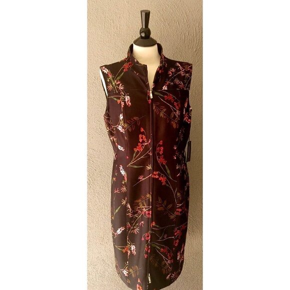 NWT Tommy Hilfiger Black Zip Front Sleeveless Sheath Dress with Flowers Size 14 - Picture 1 of 10